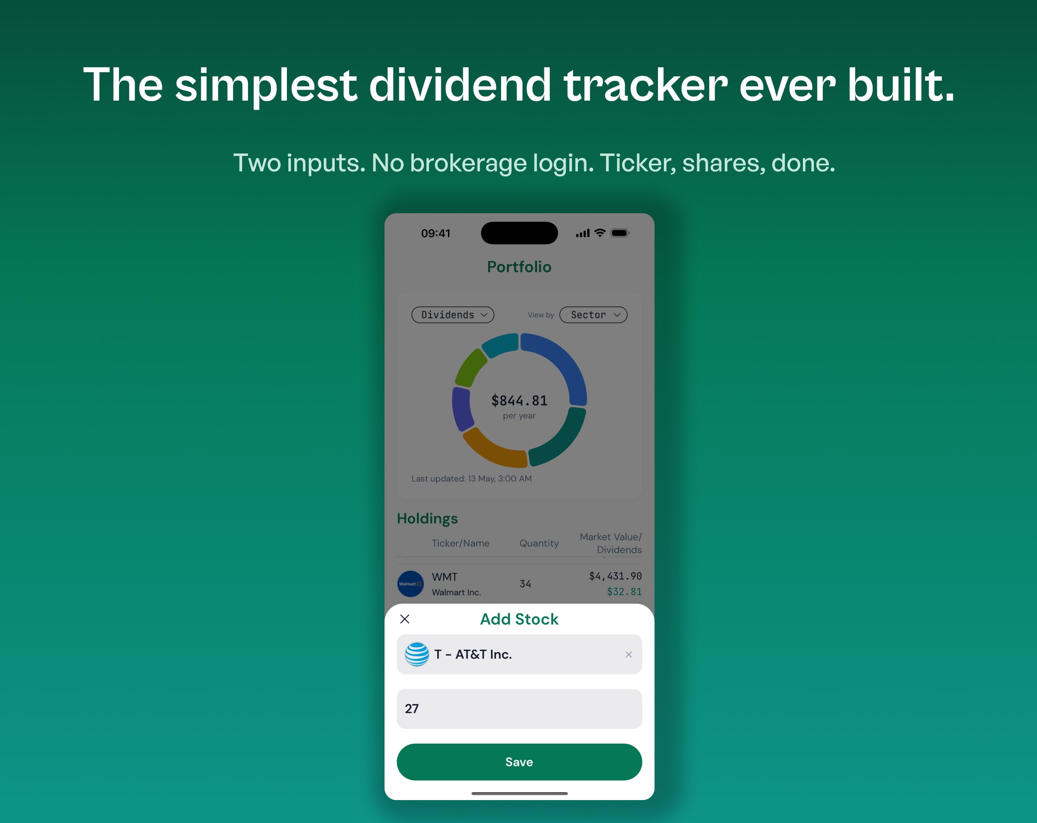 Adding a stock to OnlyDividends with just a ticker and share count
